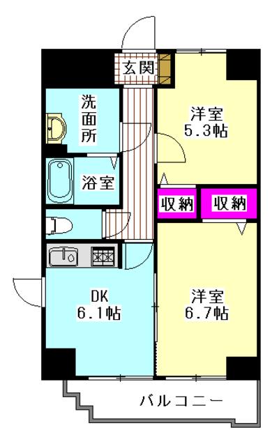 プラムサイドフレグラントハウス(2DK/10階)の間取り写真