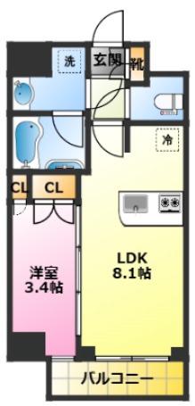 スタイリオ新丸子ノース(1LDK/8階)の間取り写真