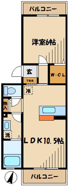 ジュヴァンセル(1LDK/2階)の間取り写真