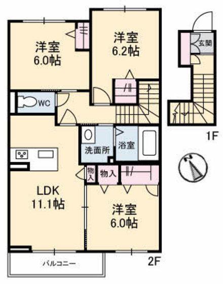 SERENA GARDEN C棟(3LDK/2階)の間取り写真