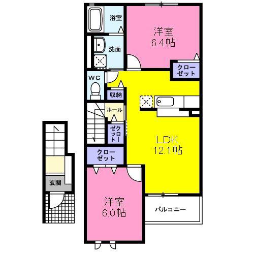 ジュネスII(2LDK/2階)の間取り写真
