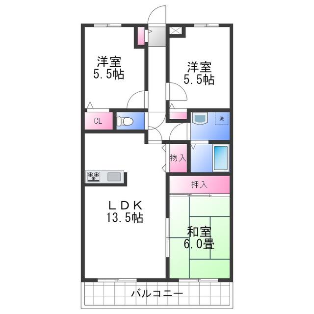 カルム長堀(3LDK/2階)の間取り写真