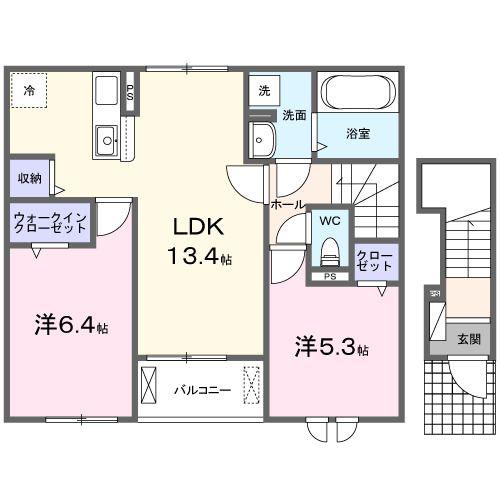 ピースフル リビング茶町(2LDK/2階)の間取り写真