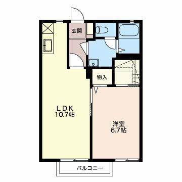 ブランシェ B(1LDK/2階)の間取り写真