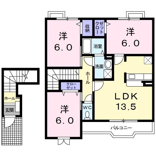 カレントII(3LDK/2階)の間取り写真