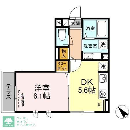 ルーエ玉川台(1DK/1階)の間取り写真