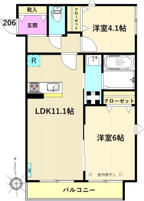 メゾンドアロ(2LDK/2階)の間取り写真