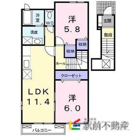 オパールI番館(2LDK/2階)の間取り写真
