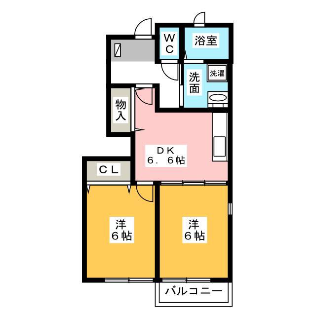 IKM2 A棟(2DK/1階)の間取り写真