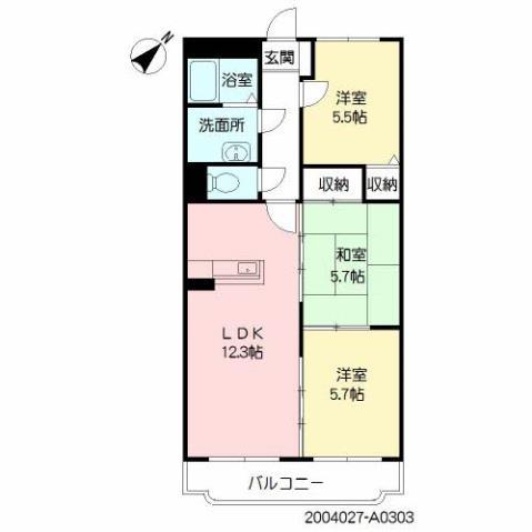 グランヒルズ永利(3LDK/3階)の間取り写真