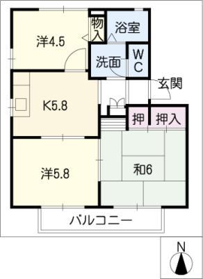 ハイマート本城C棟(3K/1階)の間取り写真