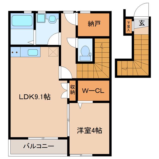 グランジュール若林(1LDK/2階)の間取り写真