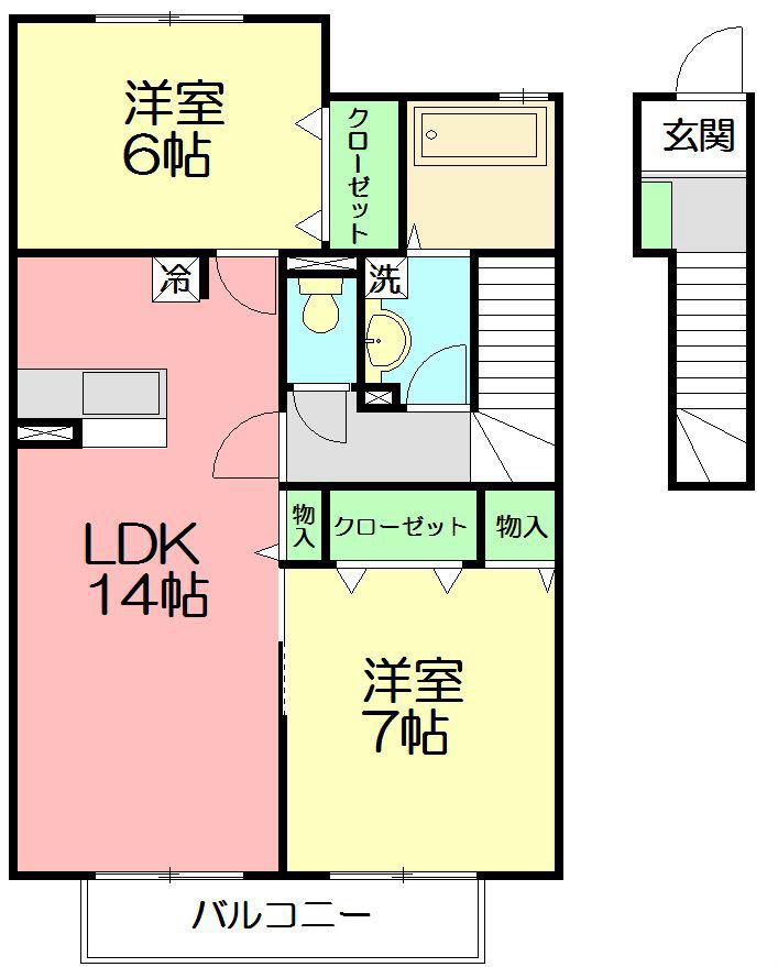 ディアコート矢崎B棟(2LDK/2階)の間取り写真