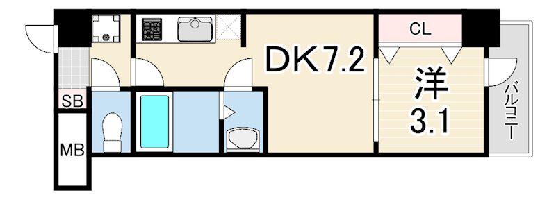 アドバンス神戸レイソレ(1DK/2階)の間取り写真