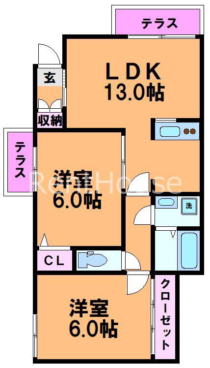 京王線 上北沢駅 徒歩13分 2階建 築10年(2LDK/1階)の間取り写真