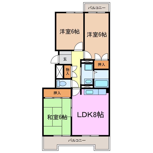 メゾン平中(3LDK/3階)の間取り写真