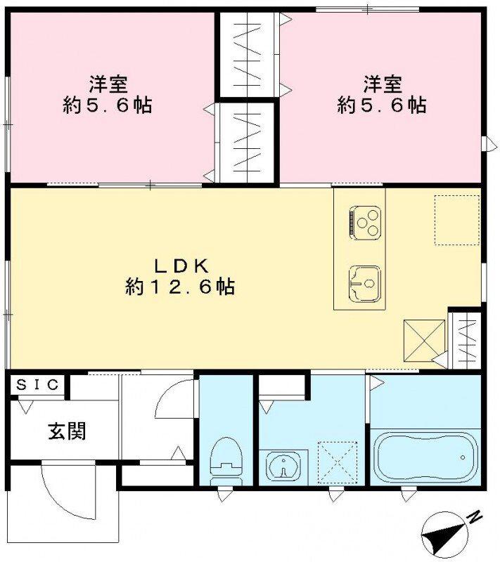 クインテット土生(2LDK/1階)の間取り写真