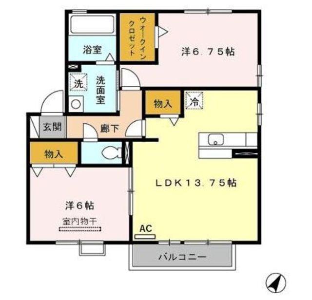 リビングタウン大宮西B(2LDK/2階)の間取り写真