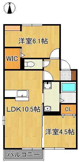 グリシナHAKUSAN(2LDK/2階)の間取り写真