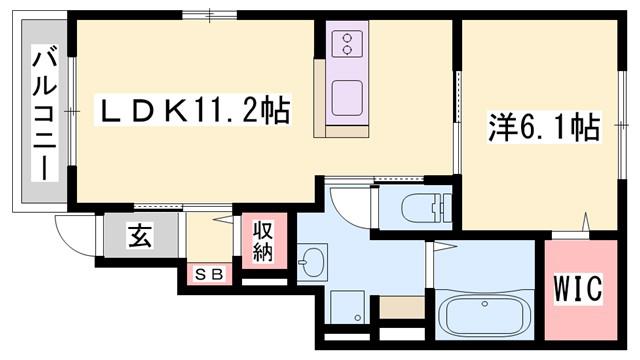 フェリア福新B(1LDK/1階)の間取り写真