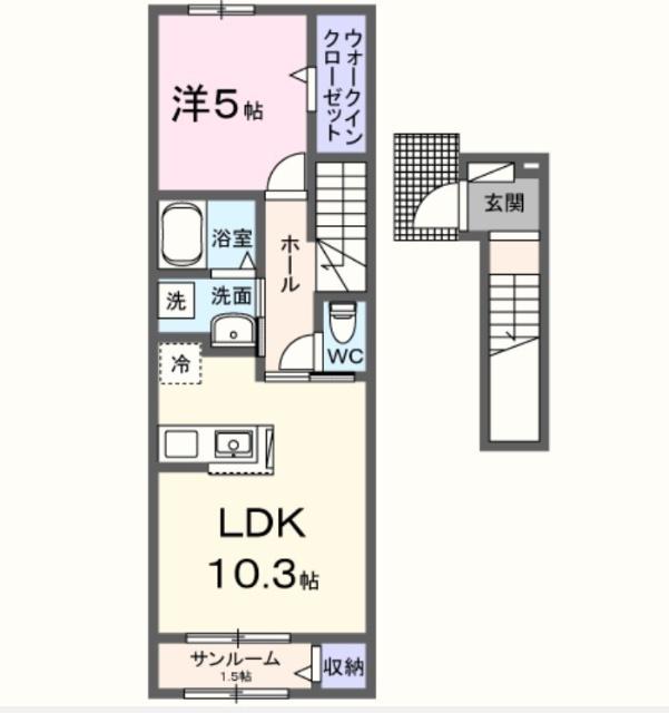 パラディス(1LDK/2階)の間取り写真