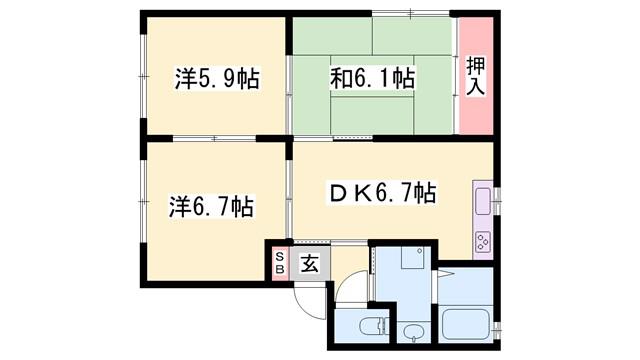 SERIE B棟(3DK/2階)の間取り写真