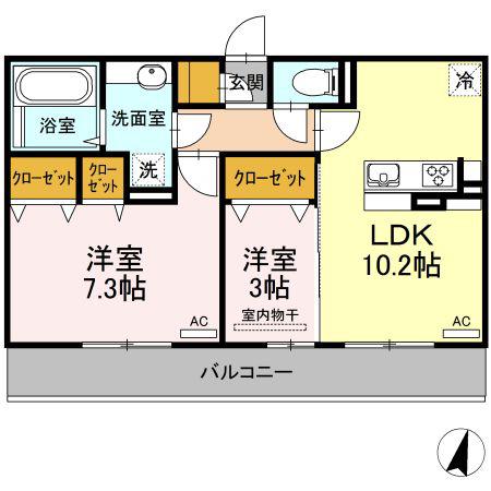 ピア・ハピネス(2LDK/3階)の間取り写真