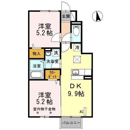 グランテージ A(2DK/1階)の間取り写真
