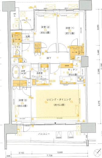 HARUMI FLAGSUN VILLAGE B棟(3LDK/13階)の間取り写真