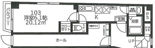 フランシオン北千住(1K/1階)の間取り写真