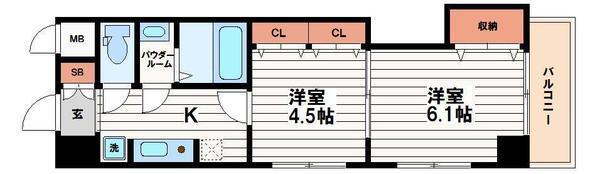 セントラル南船場(2K/6階)の間取り写真