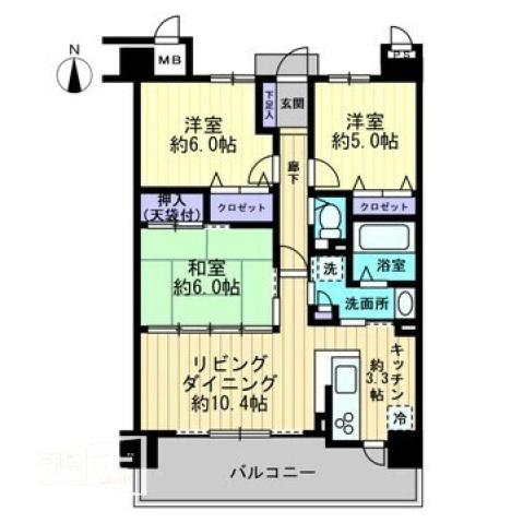 サーパス笹沖一番館(3LDK/7階)の間取り写真