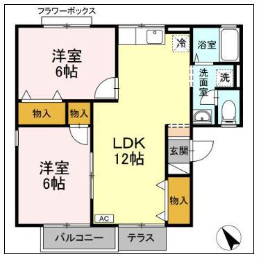 ルマージュ C(2LDK/1階)の間取り写真
