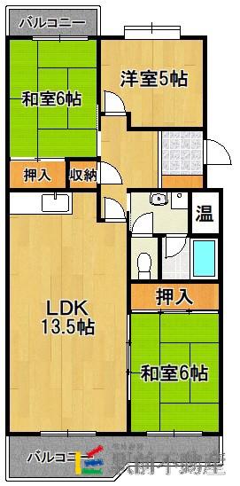 コープ野村香椎駅東B棟(3LDK/2階)の間取り写真