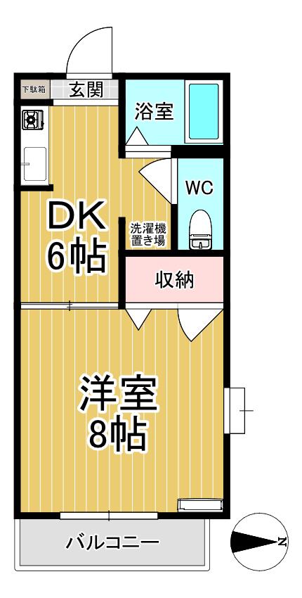 ファミーユハイツしお野A棟(1DK/2階)の間取り写真