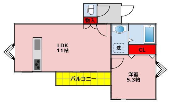 COCOBASE(1LDK/1階)の間取り写真