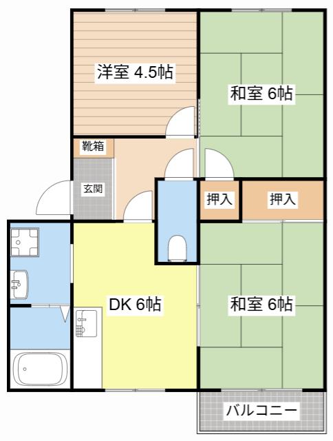 シャトレ岡田II(3DK/1階)の間取り写真