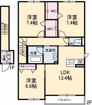 フェリシード(3LDK/2階)の間取り写真