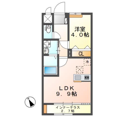 ウィンドヒルA(1LDK/1階)の間取り写真