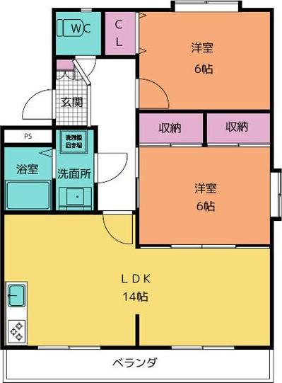 シーズンコート柏原町(2LDK/4階)の間取り写真
