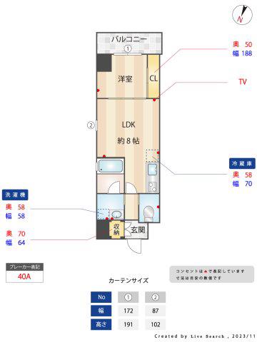 ハピネス六甲道(1LDK/6階)の間取り写真