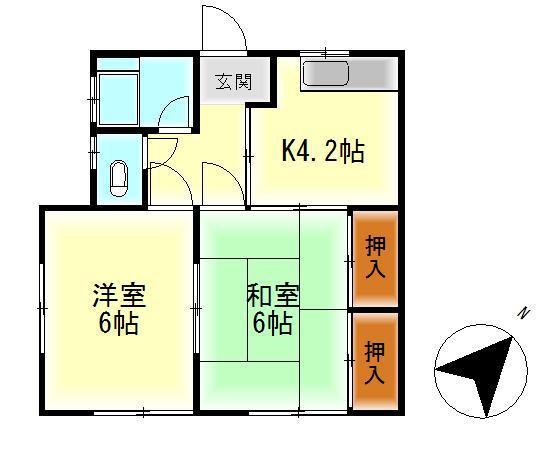 胡麻田アパートI(2K/2階)の間取り写真