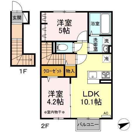 ロイジェントパークス野田町5丁目 A棟(2LDK/2階)の間取り写真