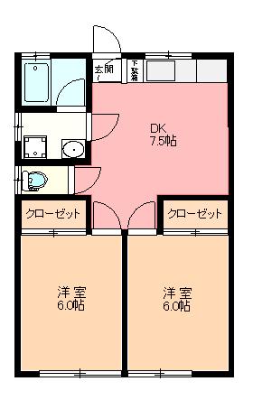 サンハウス(2DK/1階)の間取り写真