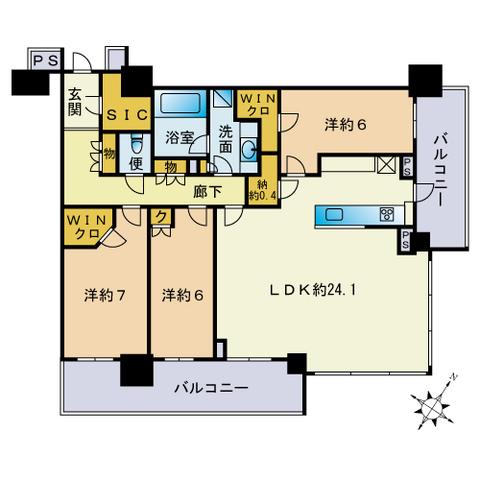 BRILLIATOWER西新(3LDK/28階)の間取り写真