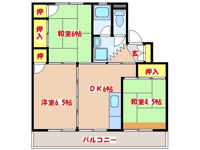 フォレストタウン川内1号棟(2LDK/4階)の間取り写真