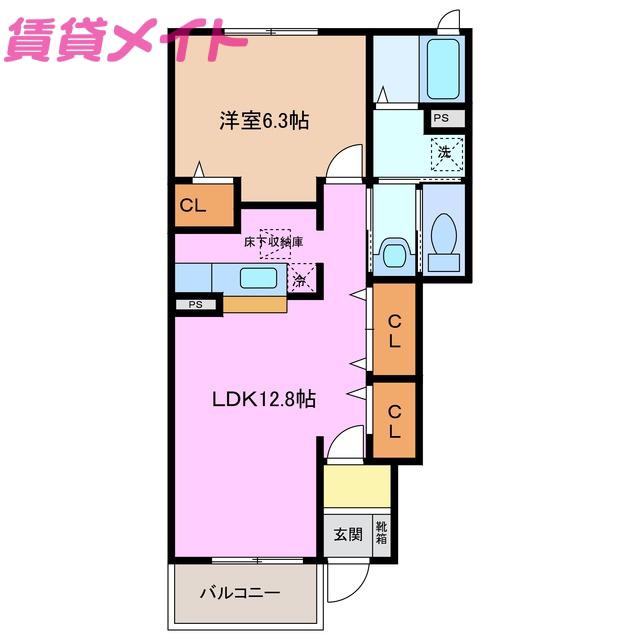 ハーモニー白ゆりB(1LDK/1階)の間取り写真
