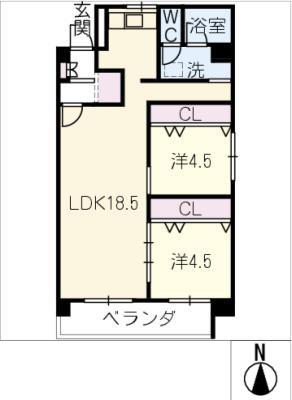 千早グリーンハイツ(2LDK/10階)の間取り写真