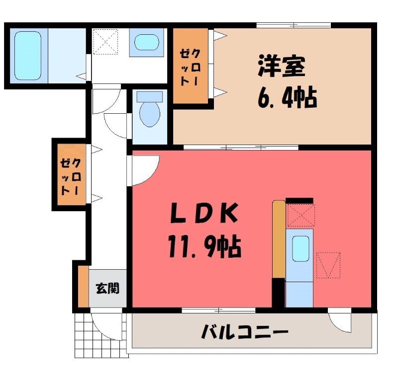 ラッキーヒル(1LDK/1階)の間取り写真