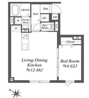 SOLASIA RESIDENCE南大塚(1LDK/1階)の間取り写真